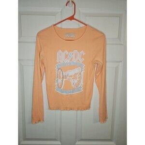 AC/DC Women's Size M Medium Orange Graphic Print World Tour Long Sleeve T-shirt